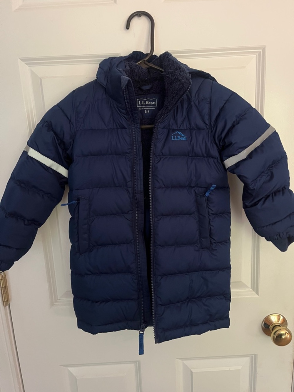L.L. Bean Kids Navy down Puffer Jacket with Reflective Trim